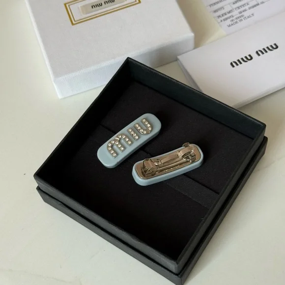 Miu Miu Light Blue Hair Clips with Sparkling Accents - Picture 9 of 9